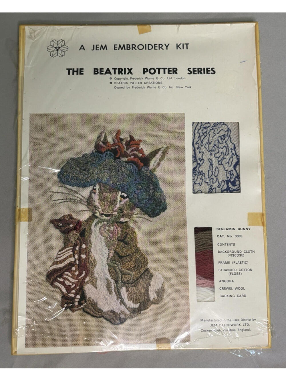 Vintage 1970's Beatrix Potter JEM Crewel Embroidery Kit Benjamin Bunny NIP